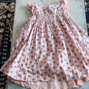 Mini Boden Pink Floral Smocked Cotton Dress
